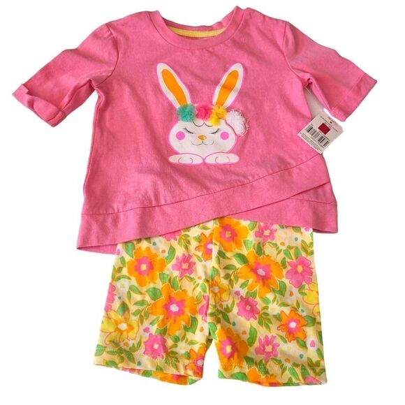 KIDGETS‎ Shorts and Tee Set Easter Bunny Pink Yellow size 18 mo - Picture 1 of 13
